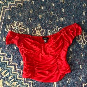 Mesh ruched off the shoulder bustier top